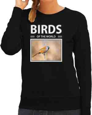 Foto: Dieren foto sweater baardmannetje vogel zwart dames birds of the world cadeau trui liefhebber l