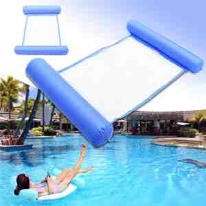 Foto: Waterhangmat  rsk waterspeelgoed  opblaasbare waterhangmat  zwembad   opblaasbaar voeten en hoofdkussen stuk   zwembad lucht bed   blauw