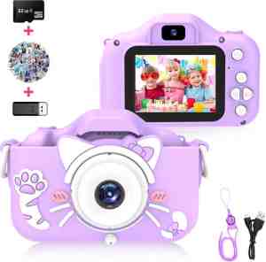 Foto: Ilona digitale kindercamera hd 1080p inclusief frozen stickervel   speelgoedcamera   32gb micro sd kaart   fototoestel voor kinderen   paars