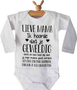 Foto: Baby rompertje met tekst lieve mama ik hoorde dat je geweldig bent en ben heel blij jij mijn gaat worden ontmoeten lange mouw maat 50 56 aankondiging bekendmaking zwangerschap cadeau voor de liefste aanstaande