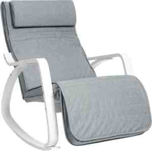 Foto: Nancys schommelstoel met voetensteun verstelbare ligstoel relaxstoel fauteuil berkenhout 150 kg belastbaar grijs