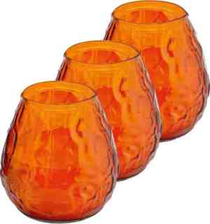 Foto: 3x oranje windlichten kaarsen 48 branduren   glazen lantaarn kaars   terraskaarsentuinkaarsen
