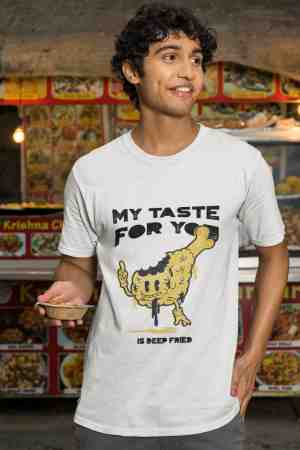 Foto: Shirt my taste for you is deep fried wurban wear grappig shirt dieet unisex tshirt fast food airfryer sport verwenpakket wit zwart blauw