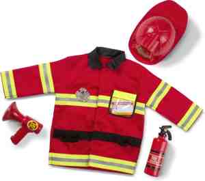 Foto: Melissa doug verkleedset met brandweerkostuum fantasiespel helder rood 6 delig geweldig cadeau voor meisjes en jongens   ideaal voor kinderen van 3 4 5 en 6 jaar
