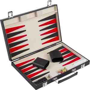Foto: Backgammon 15 met geprint veld kleur zwart in pu leder afm 36 x 36 x 5 cm