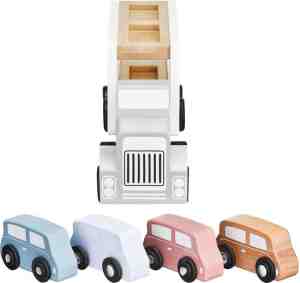 Foto: Mamabrum   houten vrachtwagen speelgoed   jongens   met oplegger inclusief 4 wagens truck