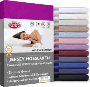 Foto: Double jersey hoeslaken   hoeslaken 90x20030 cm   100 katoen pruim