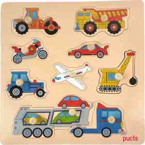 Foto: Houten kinderpuzzel voertuigen   auto   motor   vliegtuig   vrachtwagen