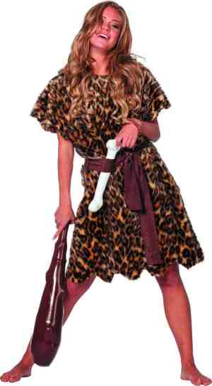 Foto: Wilbers wilbers   holbewoner prehistorie kostuum   holbewoonster paleolithicum   vrouw   bruin   maat 46   carnavalskleding   verkleedkleding