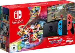 Foto: Nintendo switch mario kart 8 deluxe 3 maanden online lidmaatschap bundel   blauw rood
