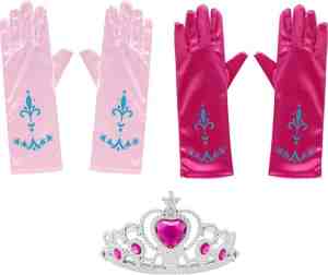 Foto: Het betere merk   voor bij je prinsessen verkleedkleding   prinsessenspeelgoed meisje   speelgoed   3 pack   handschoenen kroon   tiara   roze   fuchsia