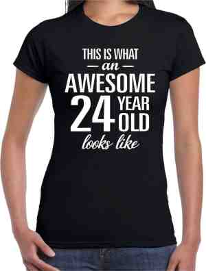 Foto: Awesome 24 year geweldig 24 jaar cadeau t shirt zwart dames verjaardag cadeau l