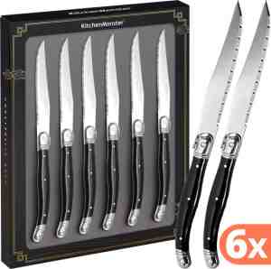 Foto: Kitchenmonster steakmessen laguiole deluxe   messenset 6 stuks   rvs steakmessen vaatwasserbestendig   zwart