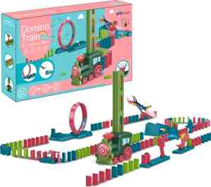 Foto: Allerion domino set trein domino stenen spel voor kinderen 120 dominostenen en 11 attributen stem speelgoed