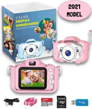 Foto: Eloir digitale kindercamera inclusief micro sd kaart 16gb en adapter   compact fototoestel voor kinderen   1080p hd   vlog camera   roze