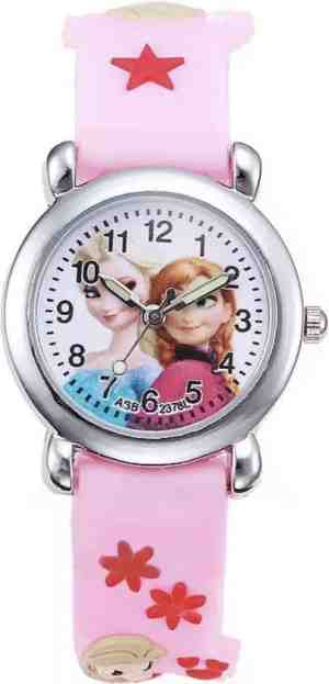 Foto: Meisjes horloge roze met frozen afbeelding elsa en anna