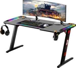 Foto: For the win game bureau   140cm zwart   gaming desk met led verlichting   incl rgb muismat xxl