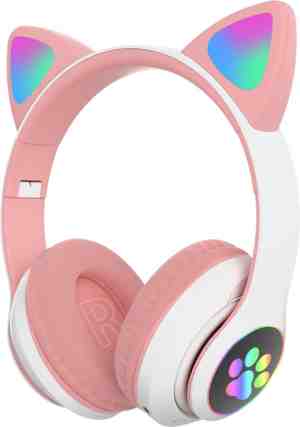 Foto: Kinder hoofdtelefoon kattenoortjes roos nl handleiding cat headphones draadloze koptelefoon bluetooth met led kat oortjes met verlichting poot kat oor koptelefoon draadloze bluetooth met flitslicht