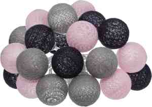 Foto: Atmosphera led feestverlichting soft balletjes grijs roze paars lichtslingers katoen cotton ball 20 ballen dia 6 cm guirlande