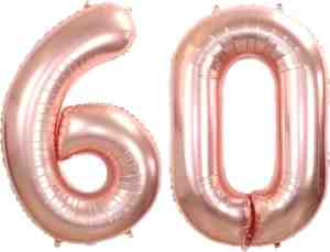 Foto: Folie ballon cijfer 60 jaar rose goud verjaardag versiering helium cijfer ballonnen feest versiering met rietje   86cm