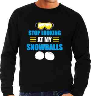 Foto: Apres ski trui stop looking at my snowballs zwart heren   wintersport sweater   foute apres ski outfit kleding verkleedkleding l