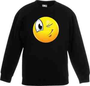 Foto: Emoticon sweater knipoog zwart kinderen 98 104