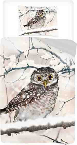 Foto: Snoozing snowy owl   flanel   dekbedovertrek   eenpersoons   140x200220 cm 1 kussensloop 60x70 cm   sand