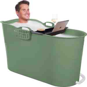 Foto: Hellobath bath bucket xl 122 cm sage green zitbad ligbad verzending in doos incl badplank en kraantje