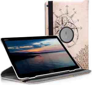 Foto: Kwmobile hoes voor huawei mediapad m3 lite 10 360 graden tablethoes kompas barok design donkerbruin beige