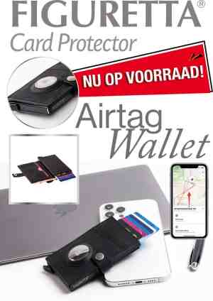 Foto: Figuretta airtag wallet leer zwart portemonnee heren dames rfid technologie anti skim pasjeshouder briefgeld kaarthouder geschikt voor apple 9 pasjes