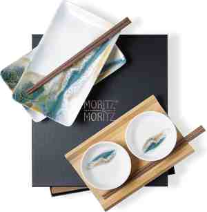 Foto: Moritz moritz sushi serviesset voor 2 personen sushi serveerset met 2 sushi borden dip schaaltjes en stokjes