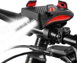 Foto: Universele telefoonhouder fiets smartphonehouder   met verlichting fietsbel en powerbank