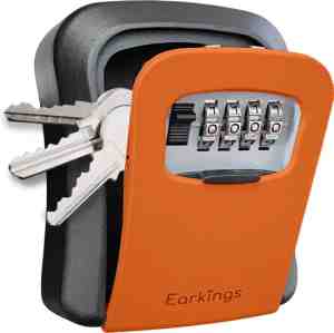 Foto: Sleutelkluis sleutelkluisje met code voor buiten sleutelkastje inclusief wandmontage earkings kluisje cijferslot oranje