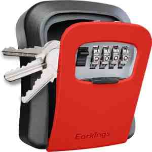 Foto: Sleutelkluis sleutelkluisje met code voor buiten sleutelkastje inclusief wandmontage earkings kluisje cijferslot rood