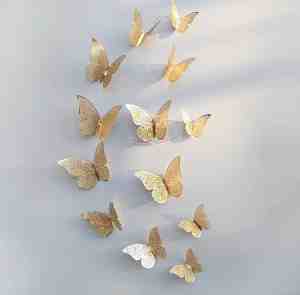 Foto: 3d vlinders muurstickers goud 12 stuks kinderkamer slaapkamer wanddecoratie