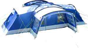 Foto: Skandika nimbus 12 tent koepeltenten 12 persoons familietent   campingtent muggengaas 3 zwarte slaapcabines   215 cm stahoogte 760 x 630 x 215 cm lxbxh 5000 mm waterkolom outdoor camping tuin kamperen blauwwit