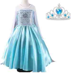 Foto: Elsa jurk ster 100 met sleep kroon maat 92 98 prinsessenjurk meisje verkleedkleren verkleedjurk speelgoed
