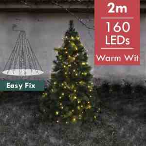 Foto: Easy fix kerstboom verlichting met 160 led lampjes  2m  warm wit  ook geschikt voor buiten  lichtkleur  warm wit  met stekker  kerstdecoratie