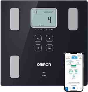 Foto: Omron viva slimme bluetooth weegschaal met lichaamsanalyze en vetpercentage   volledige bio elektrische impedantie analyze bia   smart personenweegschaal digitaal   smart scale   met mobiele app   klinisch gevalideerd zwart