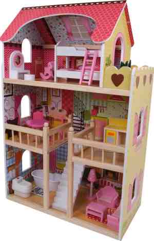 Foto: Bandits angels houten poppenhuis house of angels   3 jaar   90 cm hoog   inclusief 16 meubeltjes   roze