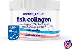 Foto: Arctic blue   4500 mg viscollageen poeder   met vit c   aardbeismaak   30 doseringen   msc keurmerk