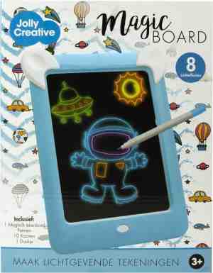 Foto: Jollycreative magisch tekenbord kleurenbord tekenpad fantastic educatief speelgoed knutselen lichtgevende kleurtafel incl 10 sjablonen tekentablet neon markeerstiften neon blauw bekend van tv