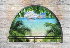 Foto: Fotobehang beach tropical island arch view xxl 312cm x 219cm 130g m2 vlies