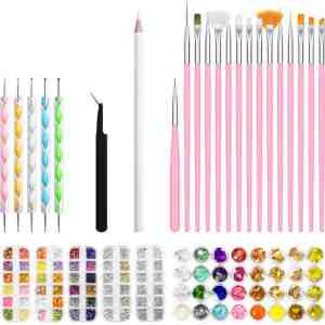 Foto: Evvie nail art kit xxl   nail art penselen met dotting tools   pincet   strass steentjes   rhinestones   nagel folie   diamantjes strass applicator   100 delig