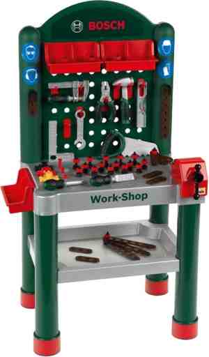 Foto: Klein toys bosch multifunctionele werkbank met 79 accessoires werkblad leerfunctie donkergroen