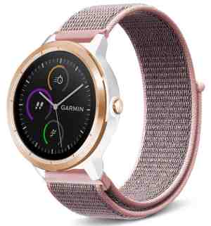 Foto: Nylon smartwatch bandje geschikt voor garmin venu nylon band pink sand horlogeband polsband armband