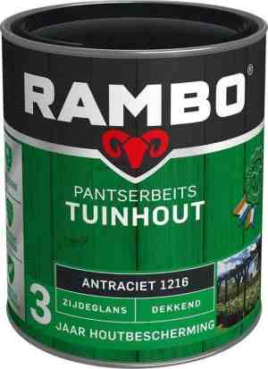 Foto: Rambo pantserbeits tuinhout zijdeglans dekkend   gelijkmatig vloeiend   antraciet   0 75l