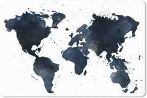 Foto: Muismat wereldkaartenkerst illustraties wereldkaart geverfd met donkerblauwe en zwarte waterverf muismat rubber 60x40 cm muismat met foto