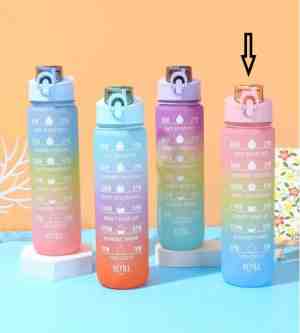 Foto: Alp motiverende waterfles met tijd markering   drinkfles   motivatie fles   900 ml   bidon   drinkfles met rietje   roze