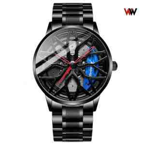 Foto: Wielwatch horloge amg blauw draaibaar sportauto horloges met stalen band herenmode velghorloge cadeau mannen autovelg autoliefhebber horloge jongens